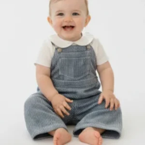 Salopette unisex twill a righe Blu e Bianco | Maria Chicoria
