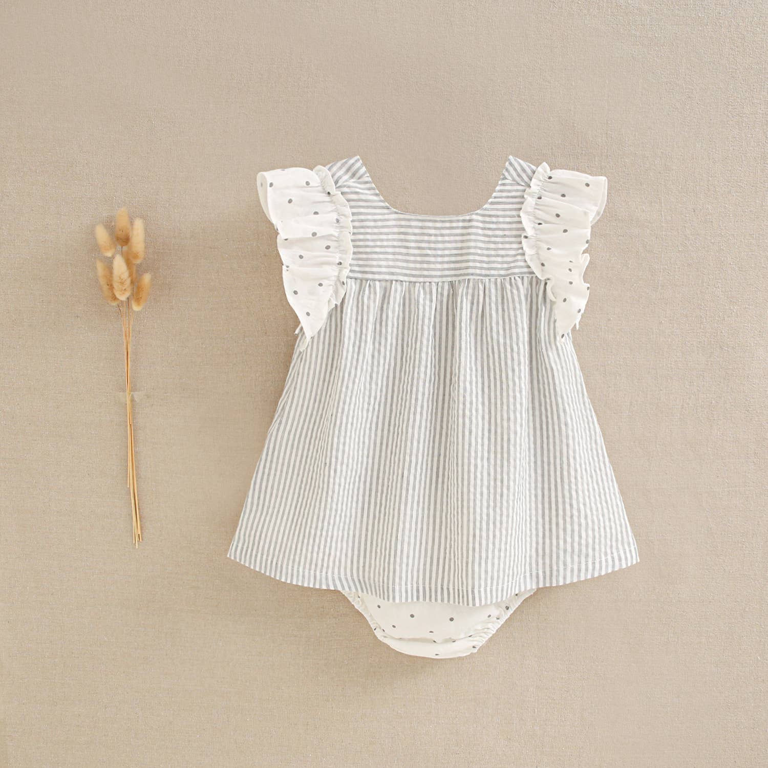 Abito per neonata con slip a righe bianche e grigie | Dadati