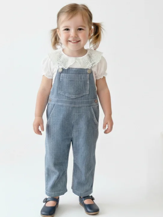 Salopette unisex twill a righe Blu e Bianco | Maria Chicoria
