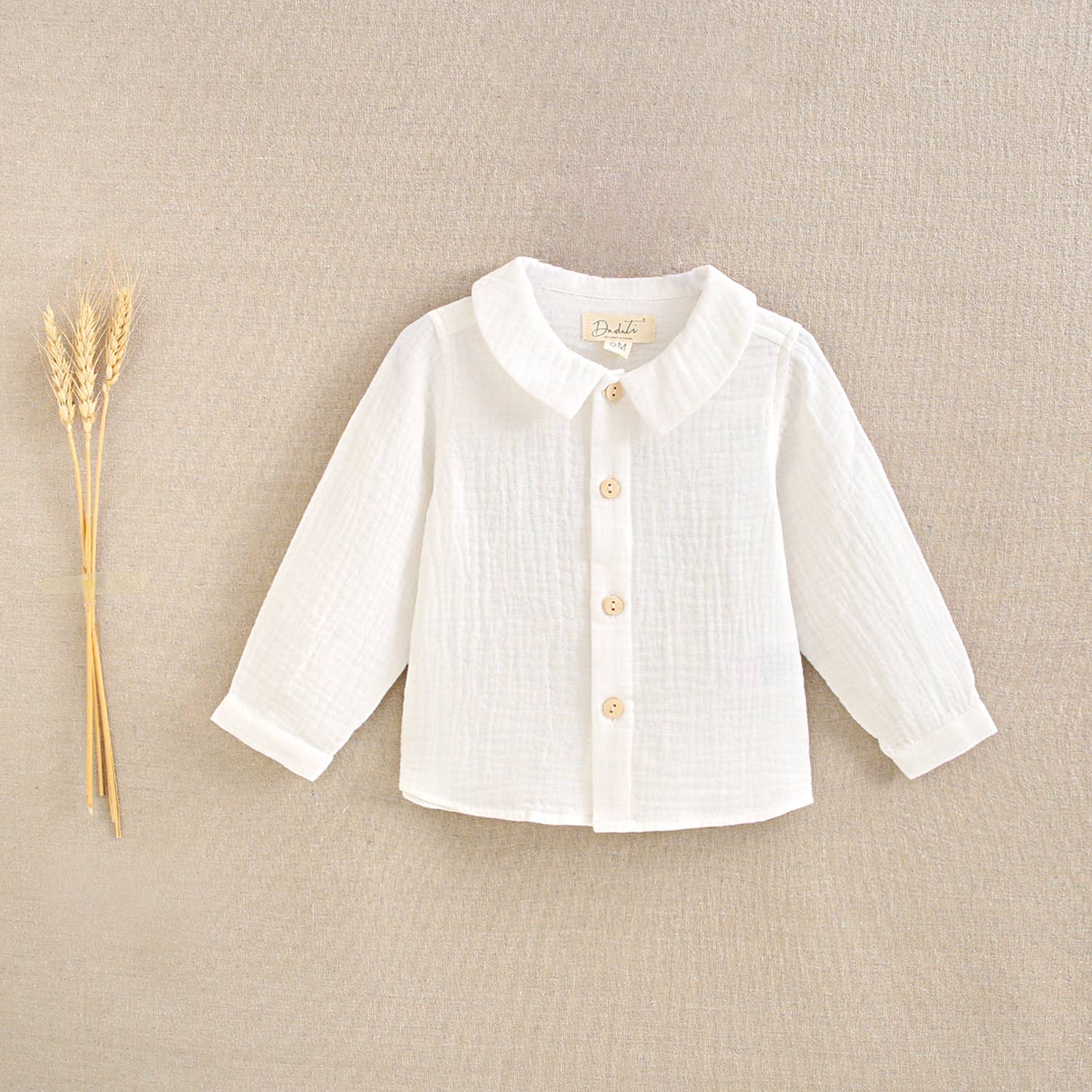 Maglia bianca a maniche lunghe per neonato con colletto baby | Dadati