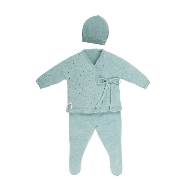 Set Per Neonato 100% Cotone - 3 Pezzi - Menta Minutus