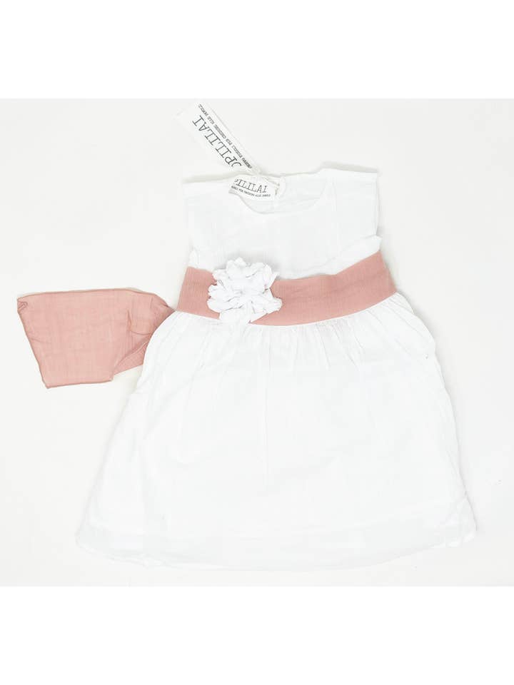 Vestito Bianco con fascia Rosa antico | OPILILAI